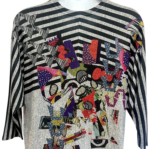 Inoah Multicolor Eclectic Mosaic Printed Loose Fit Blouse Size XS Asymmetric - Picture 4 of 10